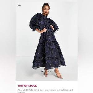 Asos edition navy tiered maxi smock dress in tinsel jacquard 0 XS